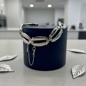 Vintage Monet Silver Tone Link Bracelet-Sculptural Modernist-Signed-Classic-Gift